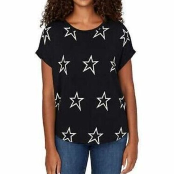 Buffalo Ladies Crewneck Top with Curved hem. Color: Black Stars - Picture 3 of 6